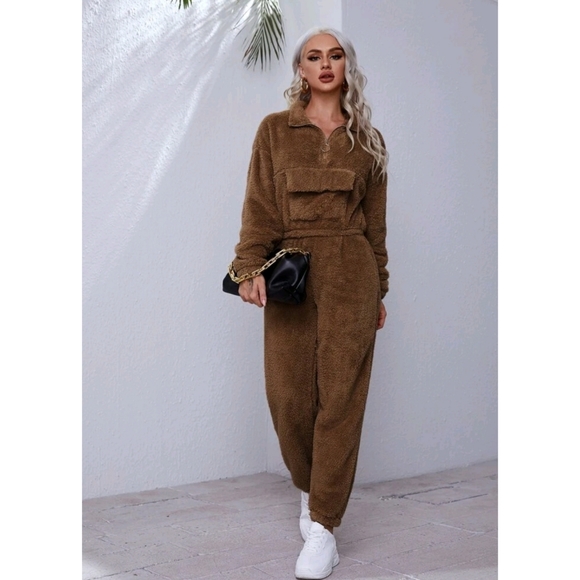 Drop shoulder half zipper placket teddy pullover & pants set ☕ - Picture 7 of 7